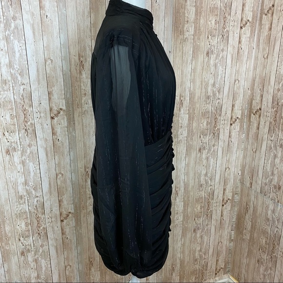 House of Harlow 1960 Long Sleeve Ruched Skirt Button Front Metallic Lurex Dress - Picture 6 of 13